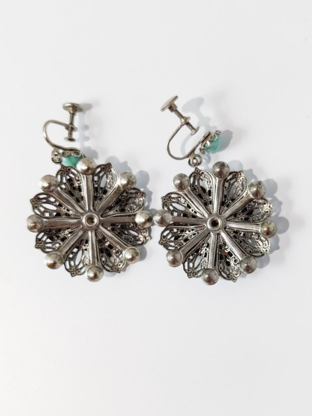 Vintage Turquoise Thermoset Lucite Earrings - Picture 2 of 3